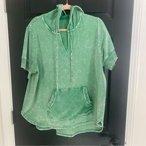 Jane and Delancey | Green V-Neck Short Sleeve Hoodie Sweater | Sz 2XL